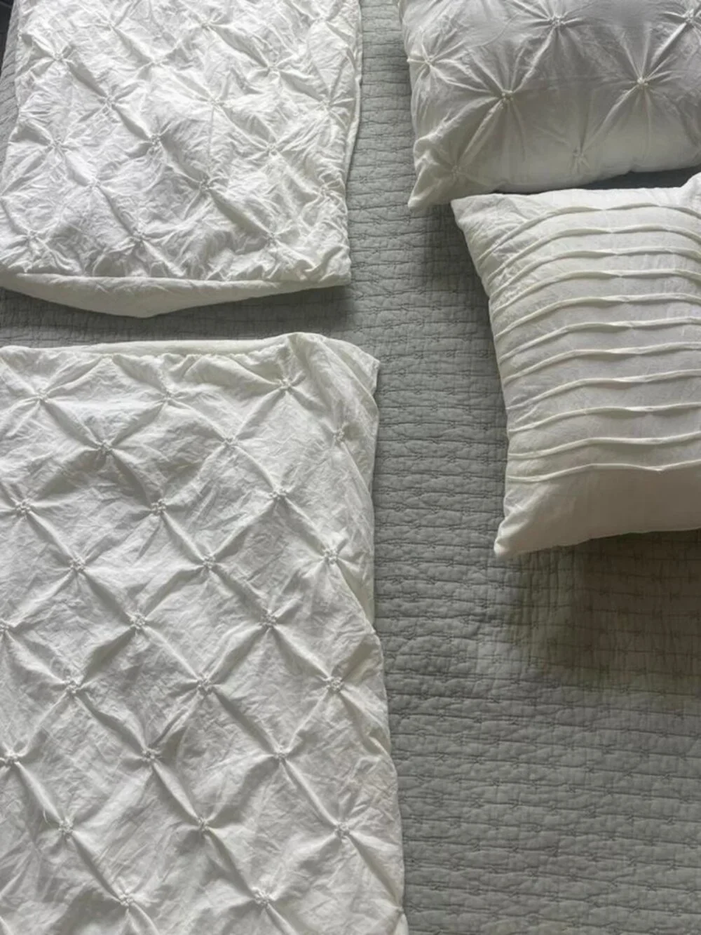 4-Piece White Pintuck Bedding & Pillow Set